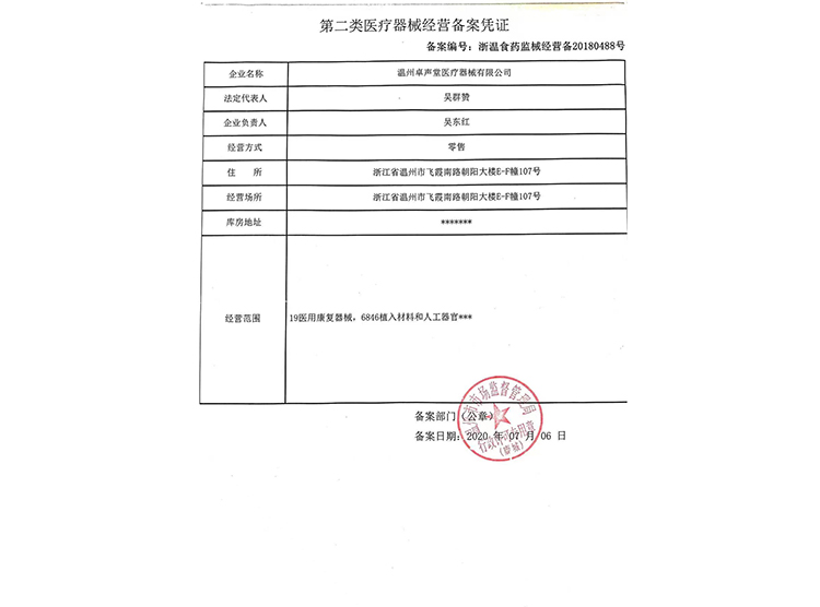 企業(yè)主體資質（二類器械經營備案憑證）